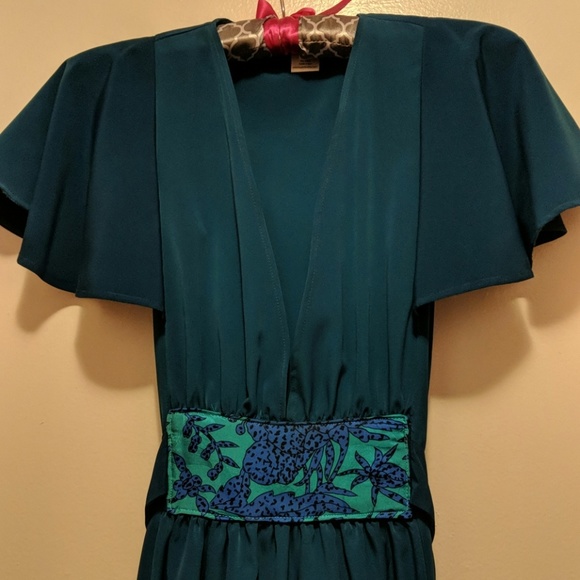 Designer hand made teal dress knee length a-line - Picture 2 of 4